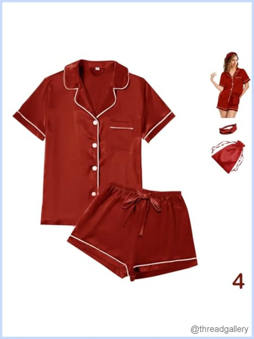Satin Silky Pajama Set Short Sleeve Shirt & Shorts with Headband